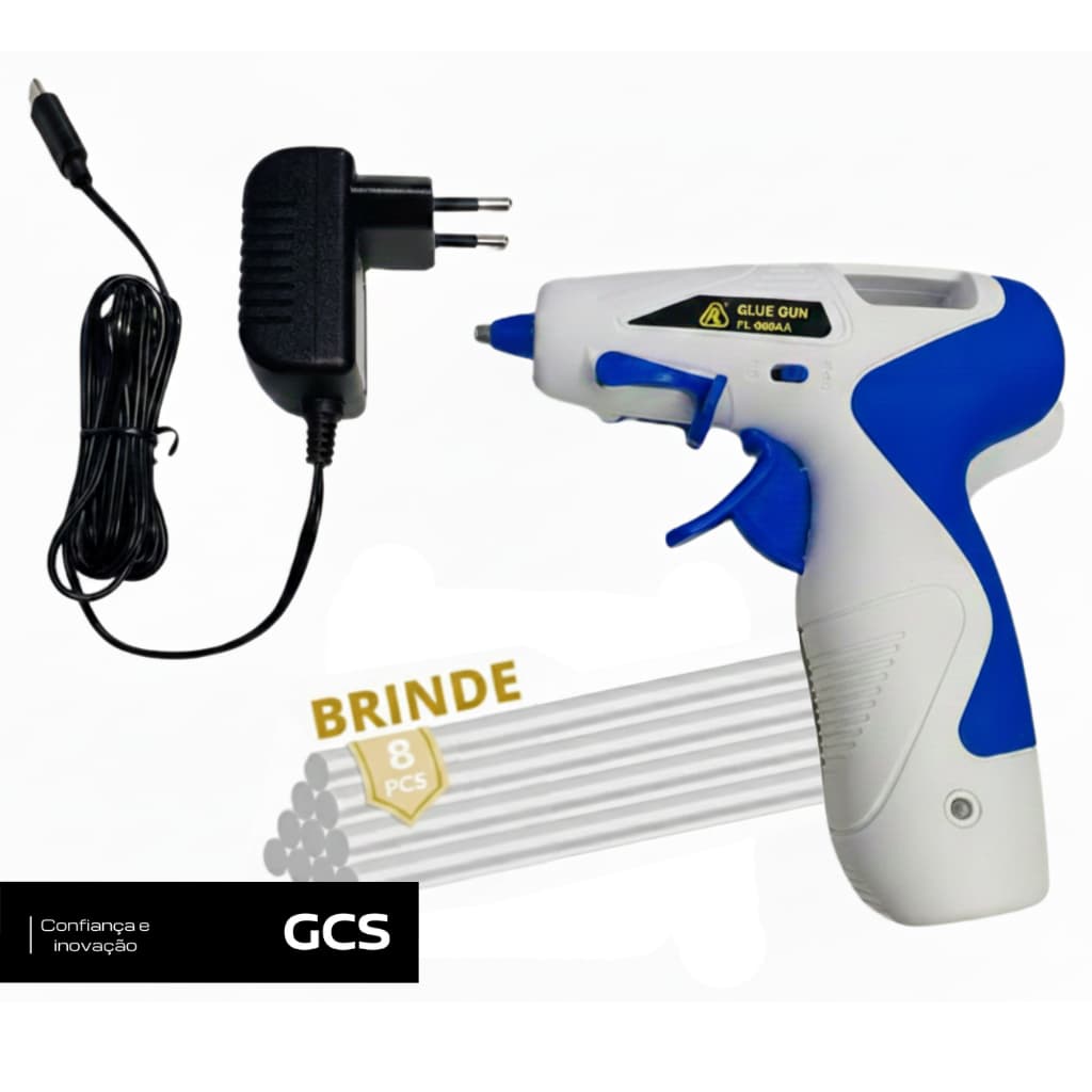 Pistola De Cola Quente Sem Fio Premium Bico Fino - Cinza e Azul