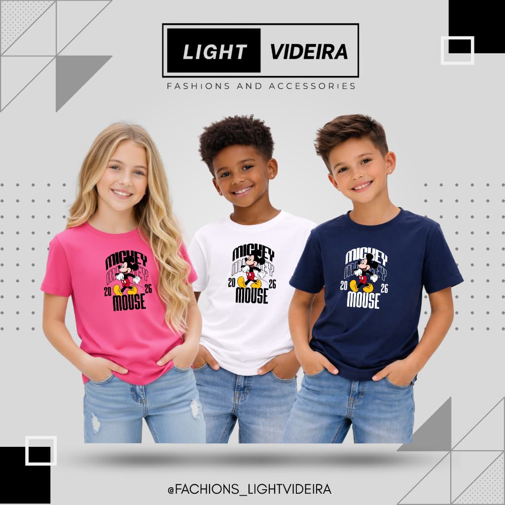 Camiseta Infantil Mickey Mouse – Camisa Fofa e Colorida, Conforto e Estilo, Tecido 100% algodão Premium, Varias cores