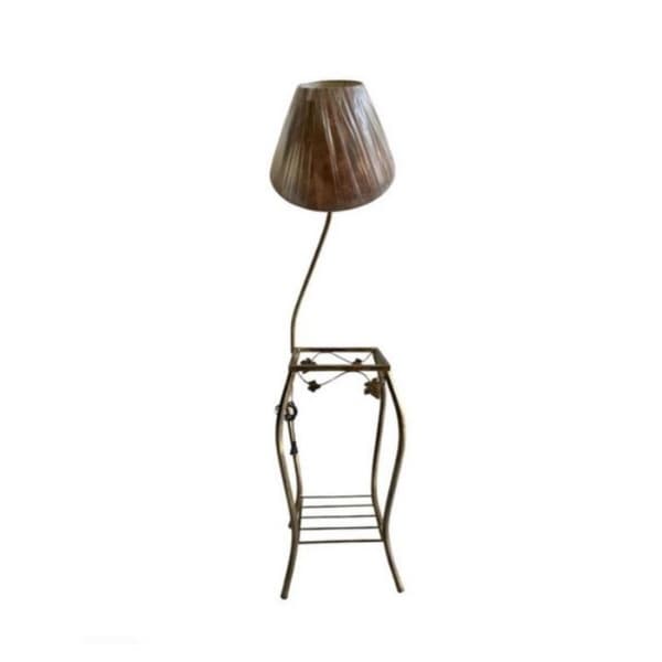 Coluna com luminaria de folha de uva cupula marron mesa de canto aparador ouro velho