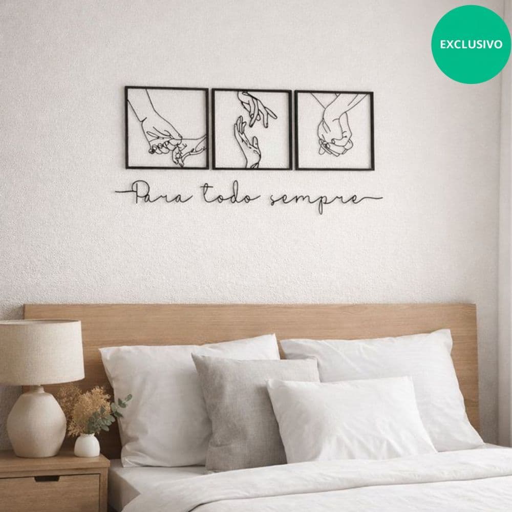 Kit 3 Quadro Mãos Minimalista de parede + frases decorativas de cabeceira Para todo sempre