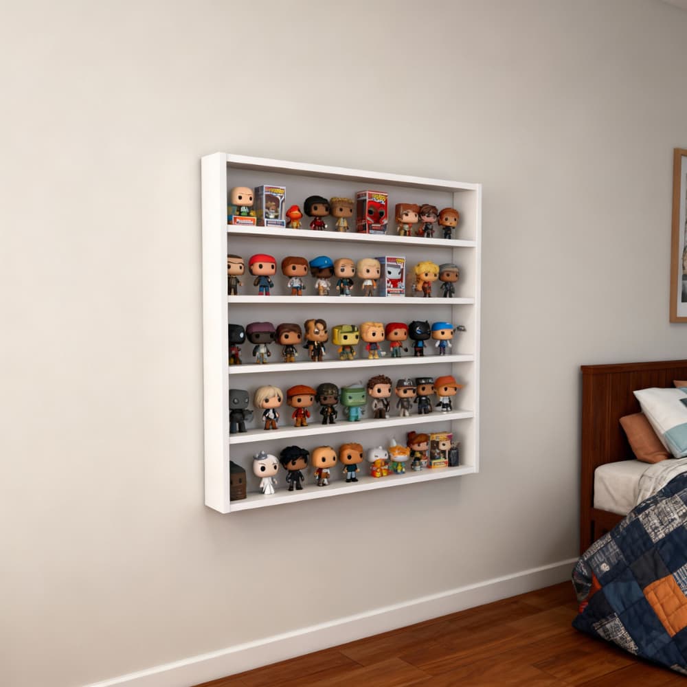Expositor Nicho Funko Pop Bonecos Coleção 5 Prateleiras Parede Branco MDF Suspenso Miniatura Figuras