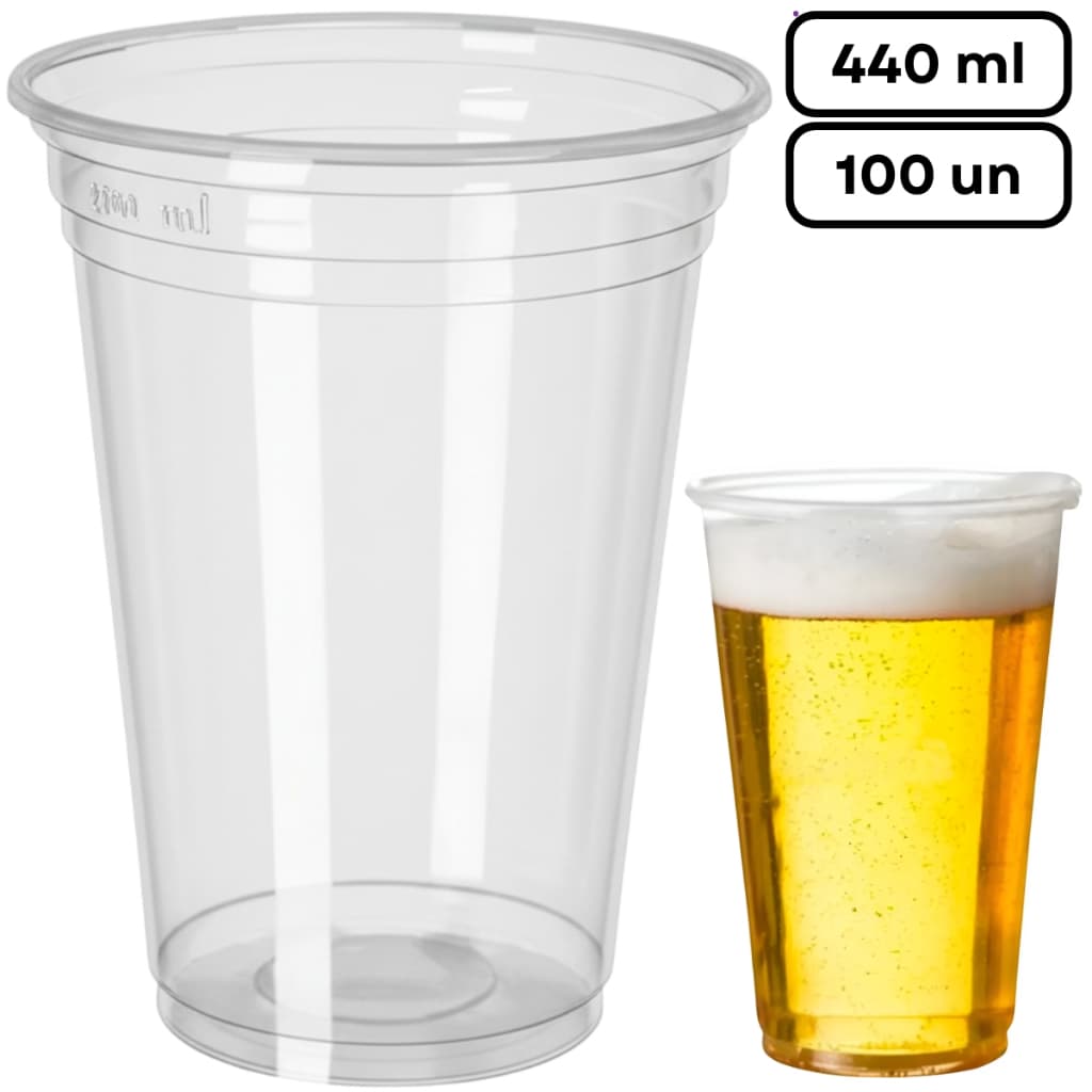 100 Copo Descartavel Transparente Reforçado 400 440 ml PP Suco Açaí Copão Liso Cristal