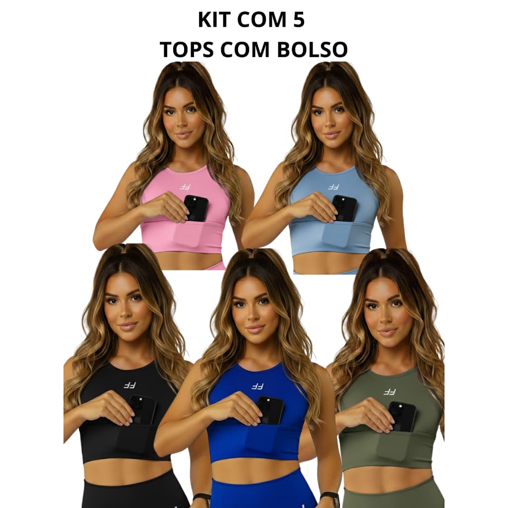 Kit Com 5 Top Cropped Suplex Power Corrida Alta Compressão Para Treino