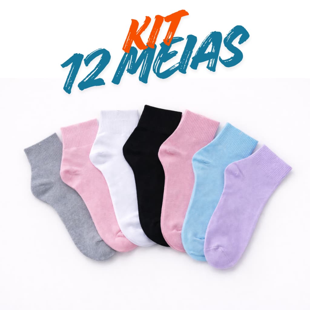 Kit 12 Pares Meias Femininas Cano Baixo Poliéster – Confortáveis, Macias, Uso Diário  35 ao 41
