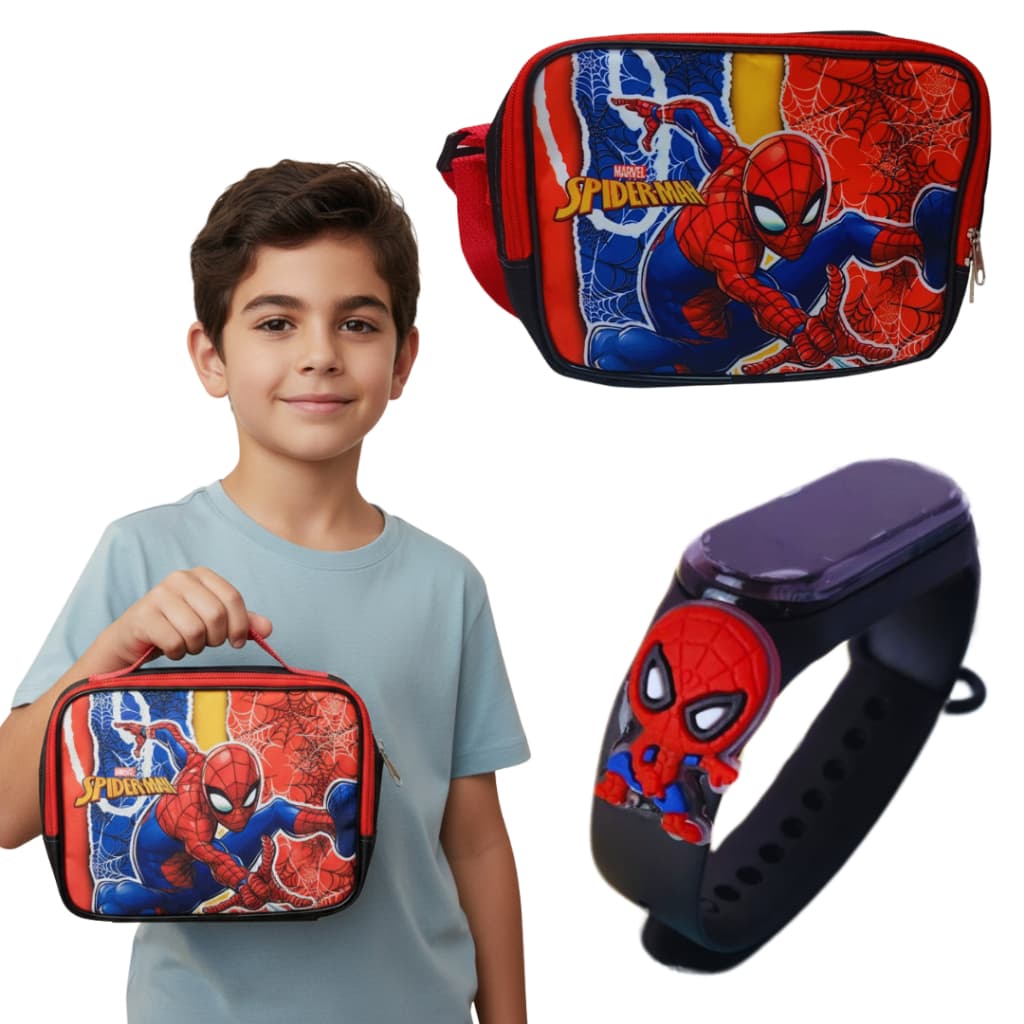 Kit Homem-Aranha: Lancheira Térmica com Alça + Relógio para Meninos