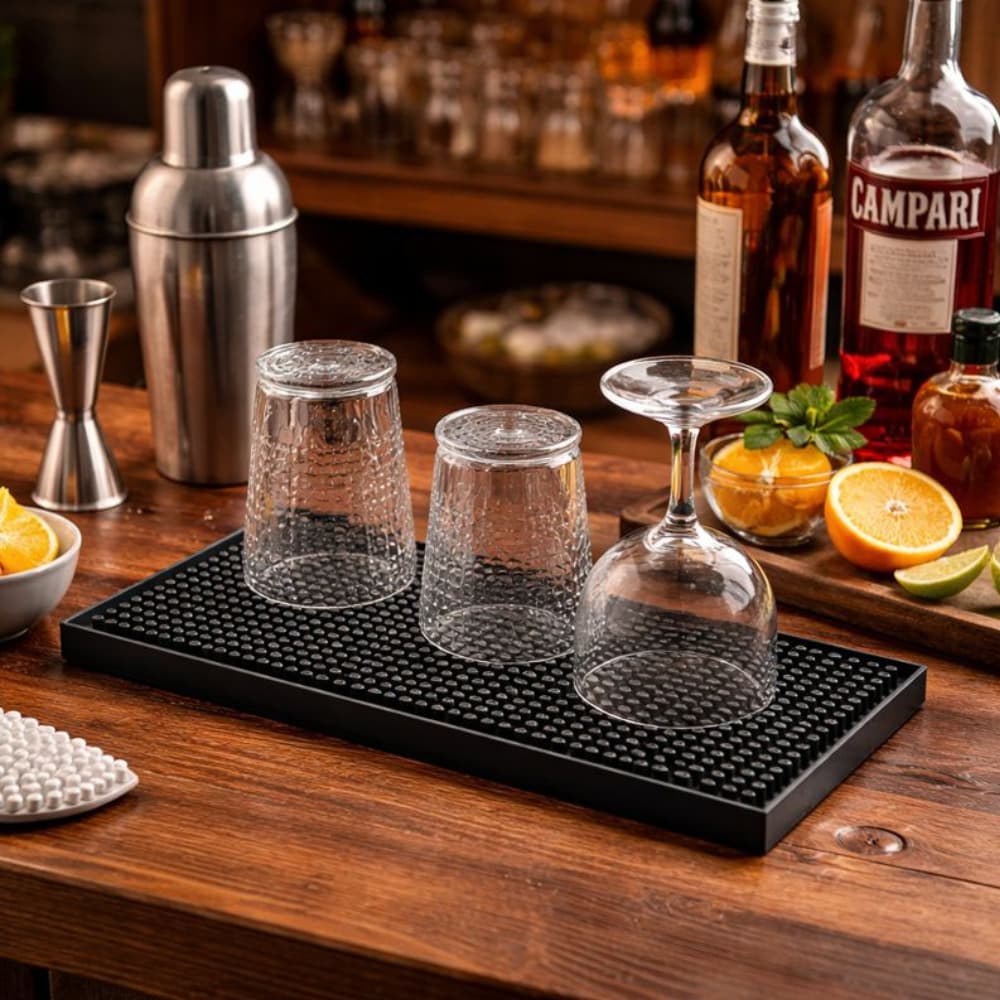 Tapete Escorredor de Copos Silicone 30x15cm Antiderrapante Cozinha Bar Bancada