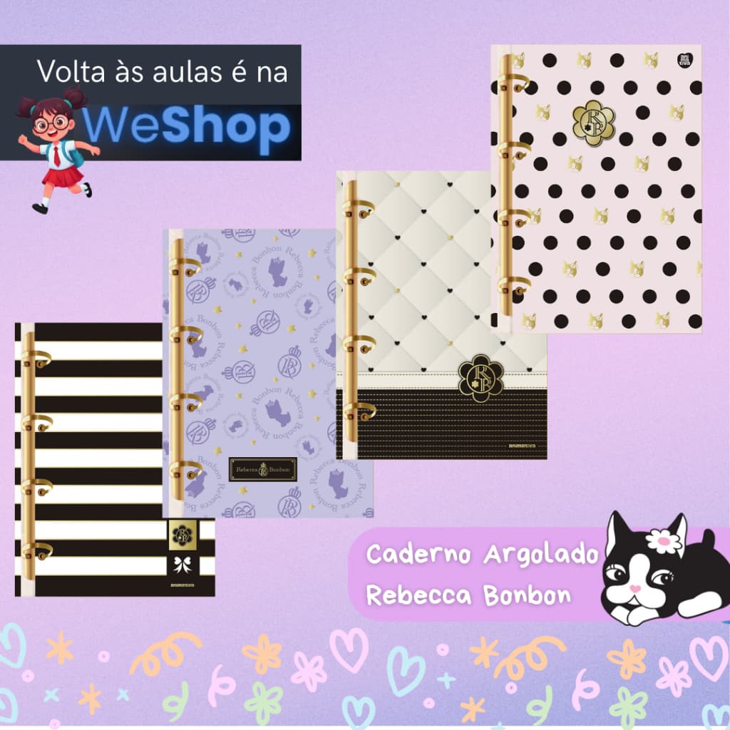 Caderno Argolado Rebecca Bonbon Grande 160 Folhas Escolar Estampa Sortida