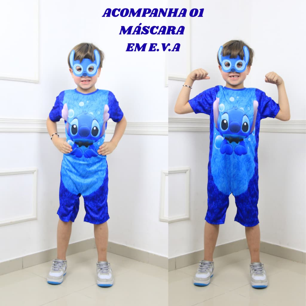 Promoção Fantasia infantil Stitich Menino Com Máscara