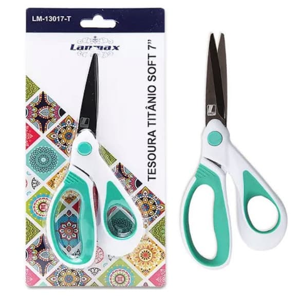 Tesoura Titânio Lanmax 7” Soft Verde – Corte Preciso, Conforto Anatômico para Costura e Artesanato