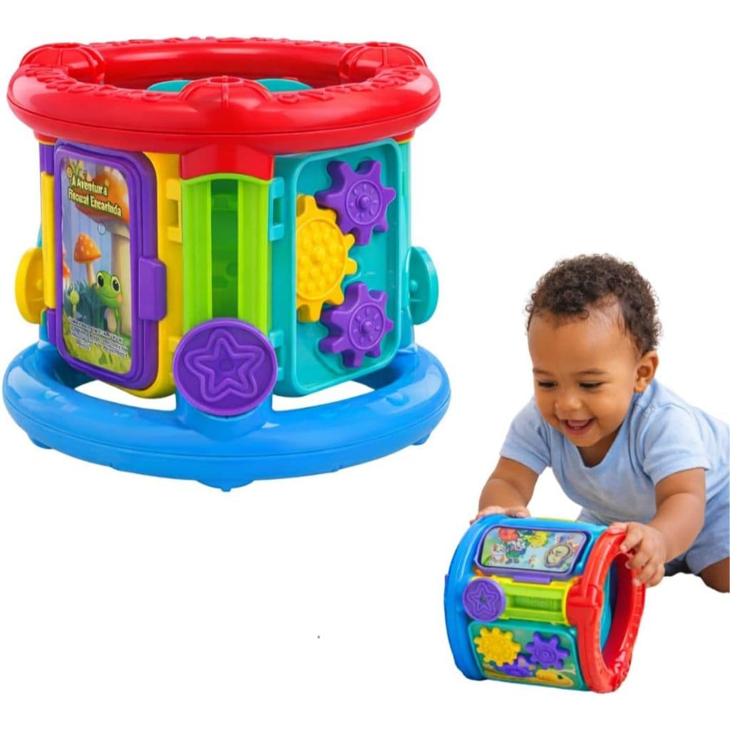 Brinquedo Para Bebe Educativo Roda de Atividades Infantil Interativo com Engrenagens e Portinhas