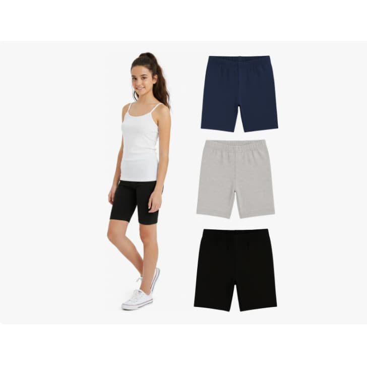 Kit 3 Short Ciclista  Em Cotton Menina Escolar Bermuda Infantil Juvenil Sortida Tam 04 Ao 16