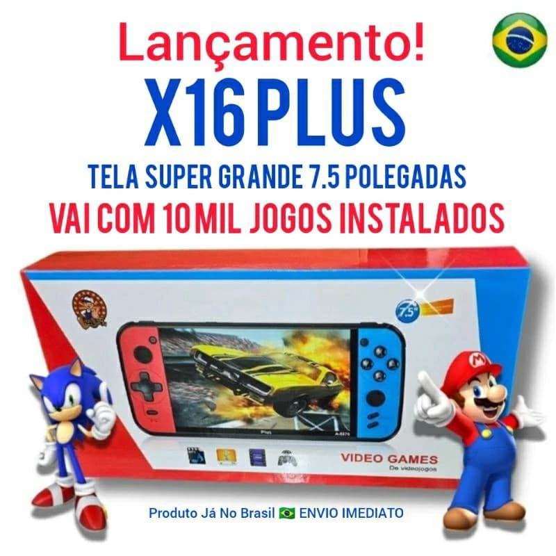 Console Vídeo Game Portátil X16 PLUS Tela Gigante de 7,5 Polegadas 10 Mil Jogos ou X12 Plus