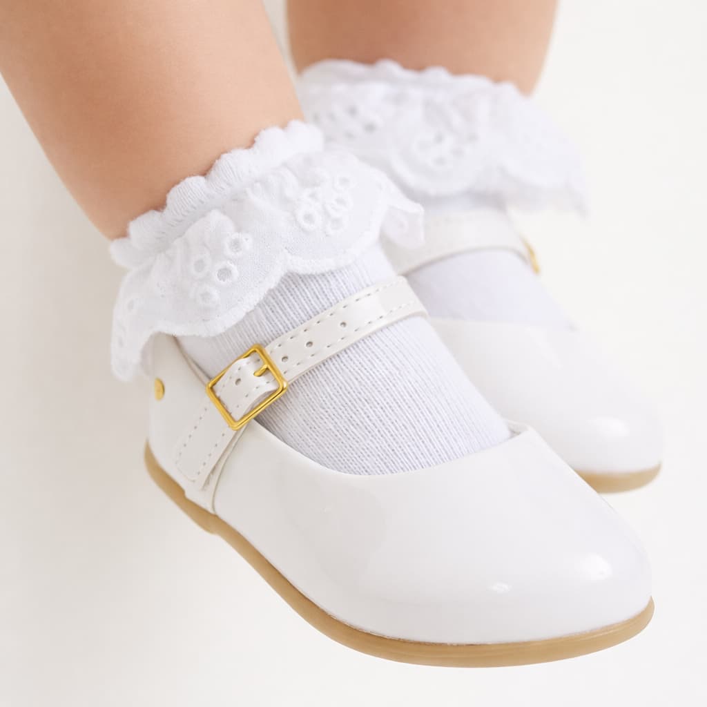Sapatinho Branco Batizado Sapatilha Bebê Menina Super Luxuosa Macia e Confortável