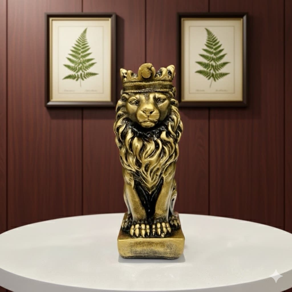 ESTATUETA ESCULTURA LEÃO DECORATIVO LUXO DOURADO DECORAÇÃO