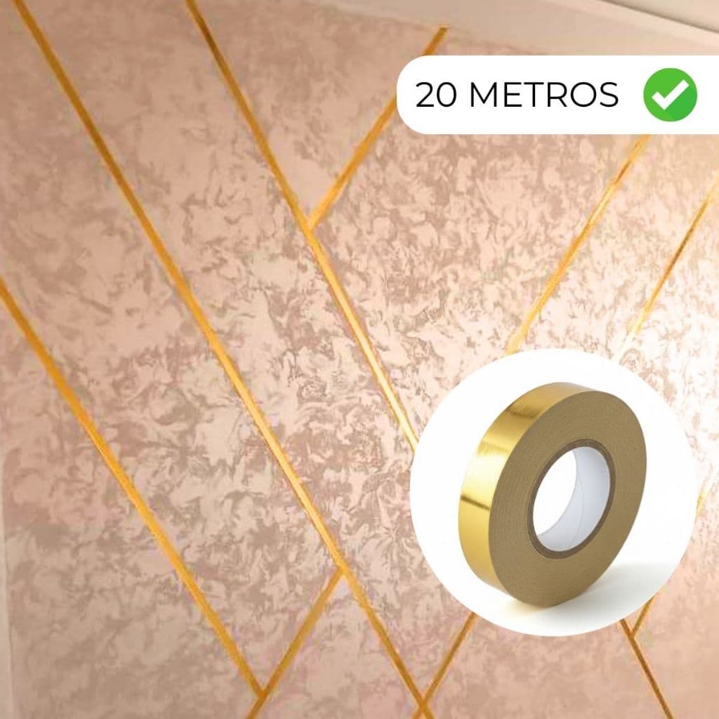 Fita Auto Adesiva Lisa  1CM Dourada Metálica 20 Metros Linear Ideal Para Parede Decoração Piso