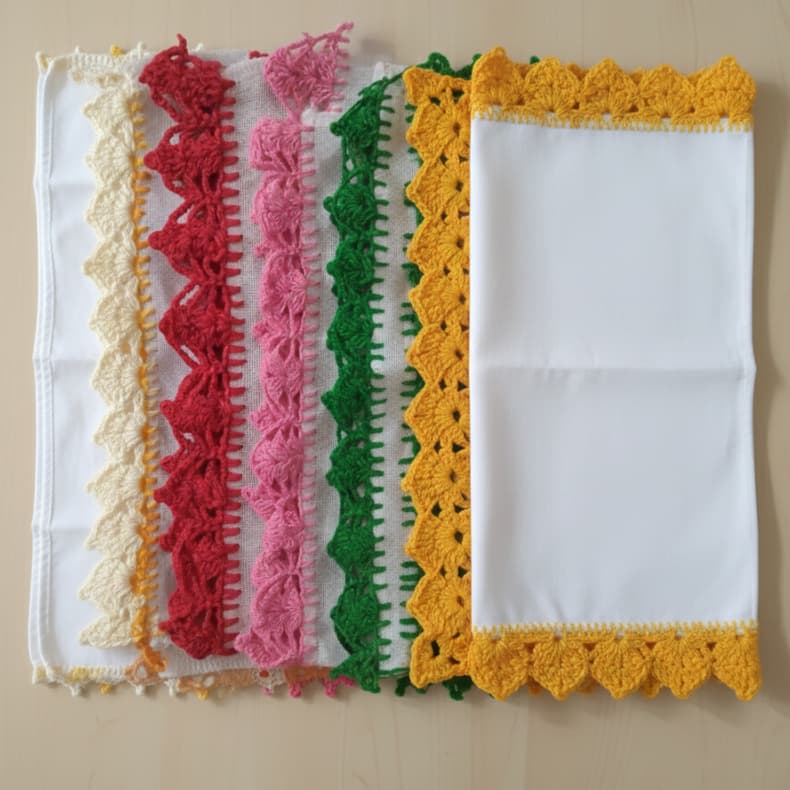 Kit com 3 ou 6 Panos de Prato 100% Algodão com Barrado em Crochê (50cm x 70cm)
