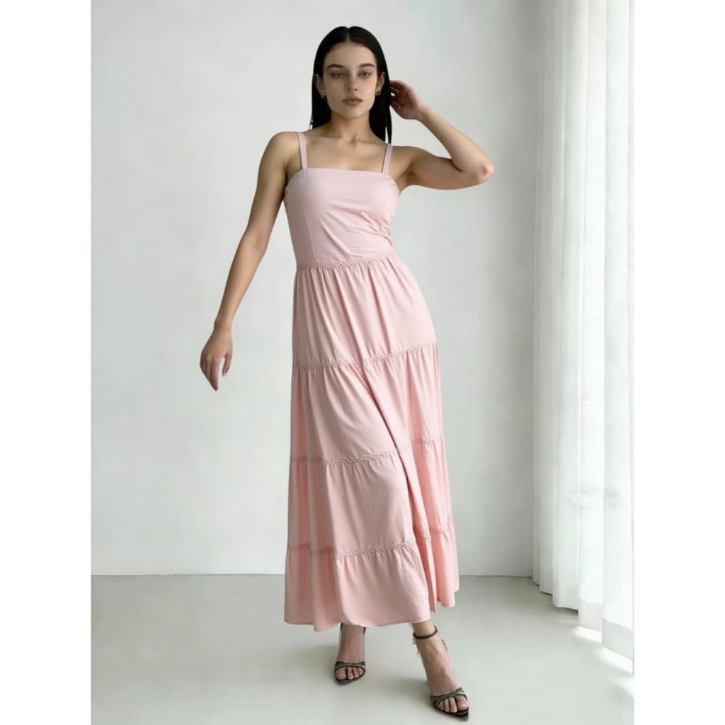 Vestido Longo Alça Feminina Elegante Confortavel Lançamento Verão Primavera Linda Boho Bainha com babado Nó Enrugado