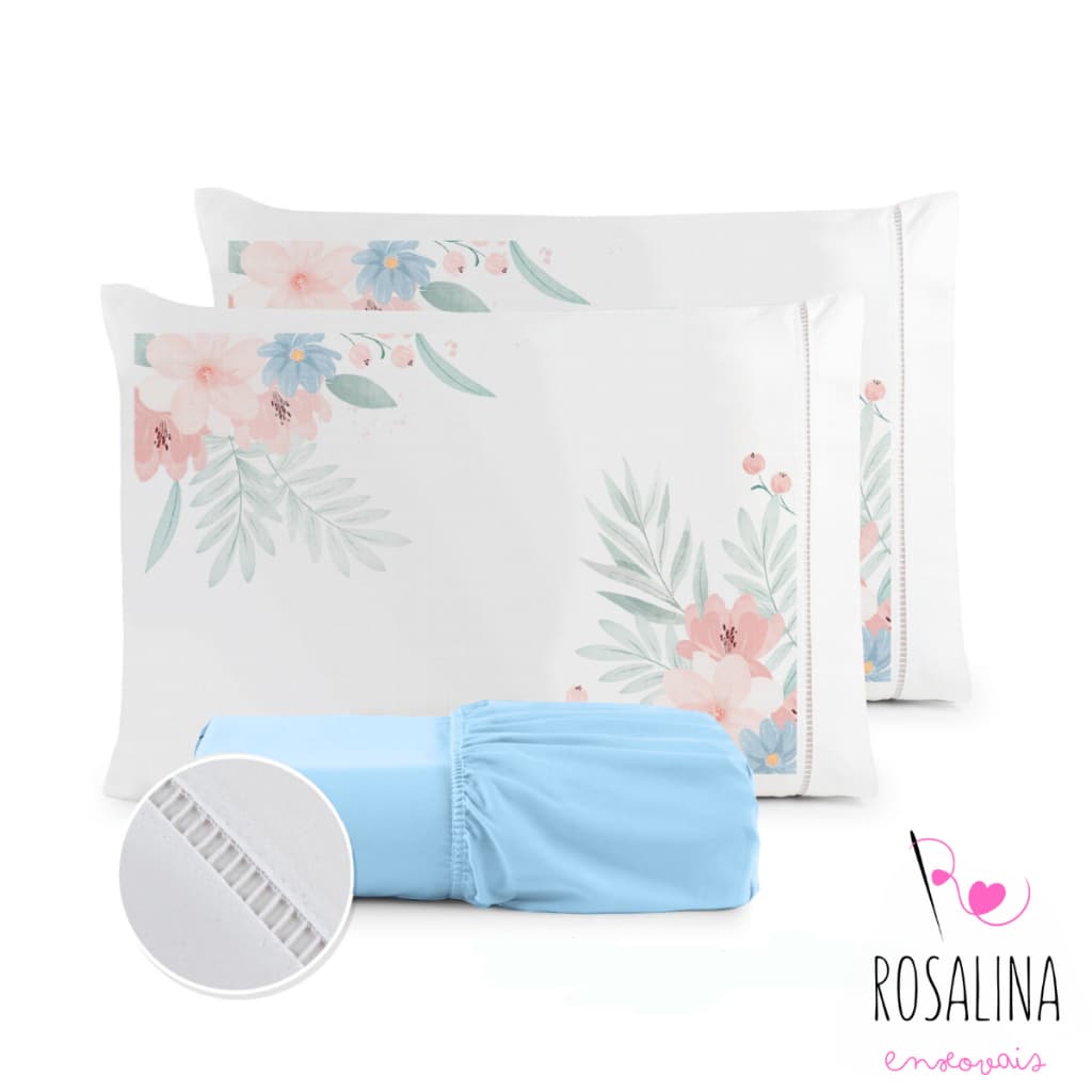 Kit Jogo De Lençol Fronha Estampada Micropercal 400 Fios Ponto Palito