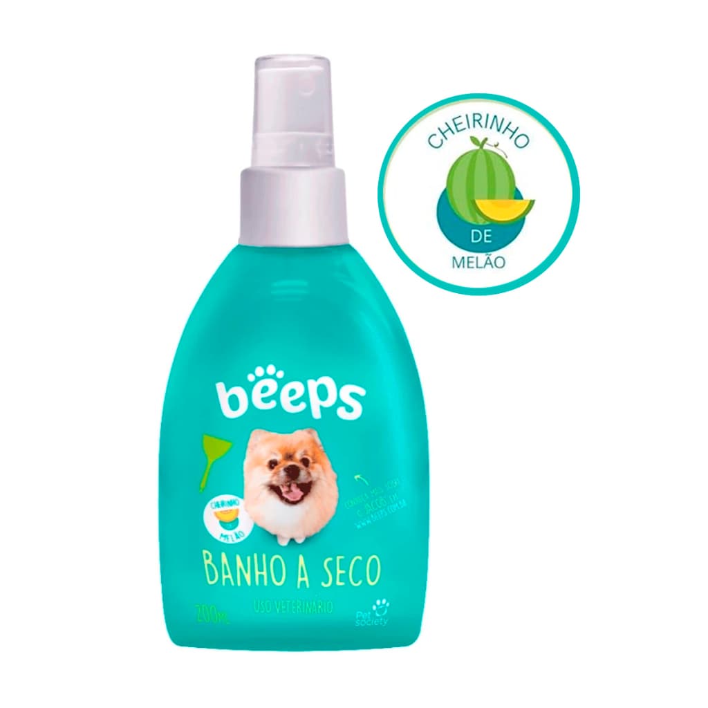 Banho a seco Beeps Cães e Gatos Shampoo Aroma Melão Pet Society 200ml Cachorro Filhotes Adulto Senior