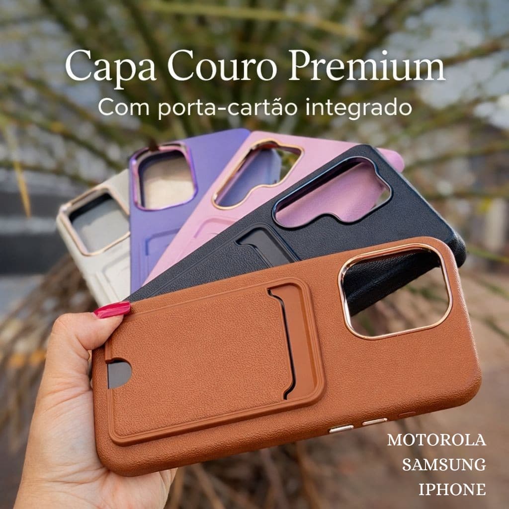Capa de Couro Premium com Porta-Cartão para Samsung, Motorola e iPhone