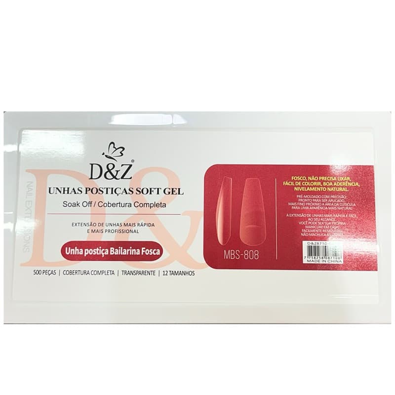 Unhas Postiças Soft Gel 500 Unidades Bailarina fosco D&Z