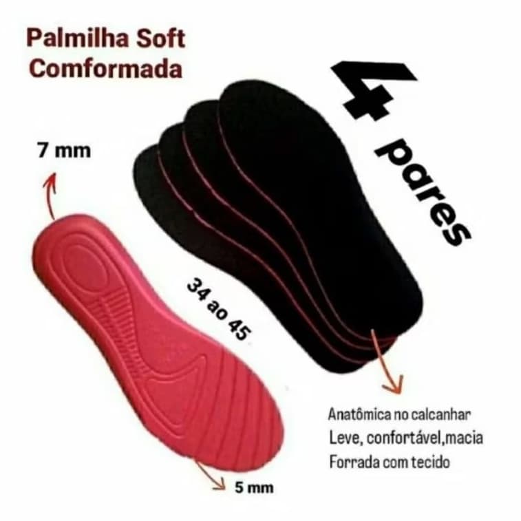 KIT 3 PARES PALMILHA SOFT CONFORMADA MACIA, EVA 7/5 MM 34 AO 45  P TÊNIS,SAPATO,BOTA,CHUTEIRA,SAPATI