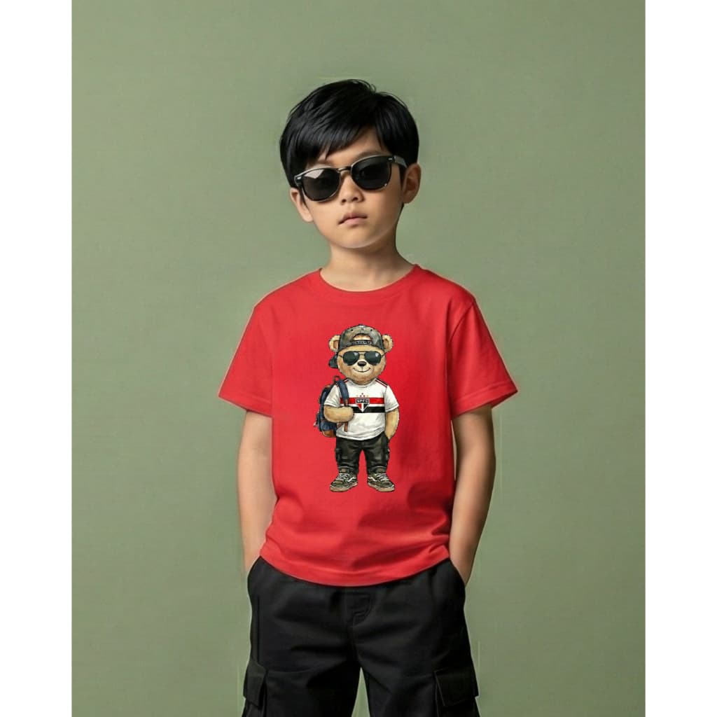Camiseta Infantil São Paulo Urso Estiloso Lançamento Urban Bears Tricolor