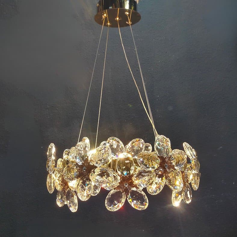 Lustre Pendente  Flor de Cristal Led Embutido 45cm Regulável 3 Cores da Luz NE181-400