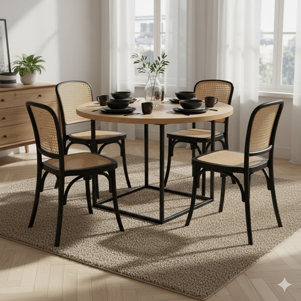 Conjunto 4 Cadeiras Amis Com Assento Rattan Sala de Jantar Empilhavel