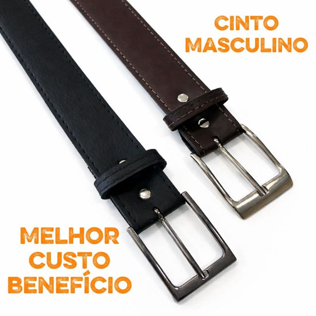 Kit 2 Cintos Masculino em Couro Cintetico Casual Versatil Preto e Marron
