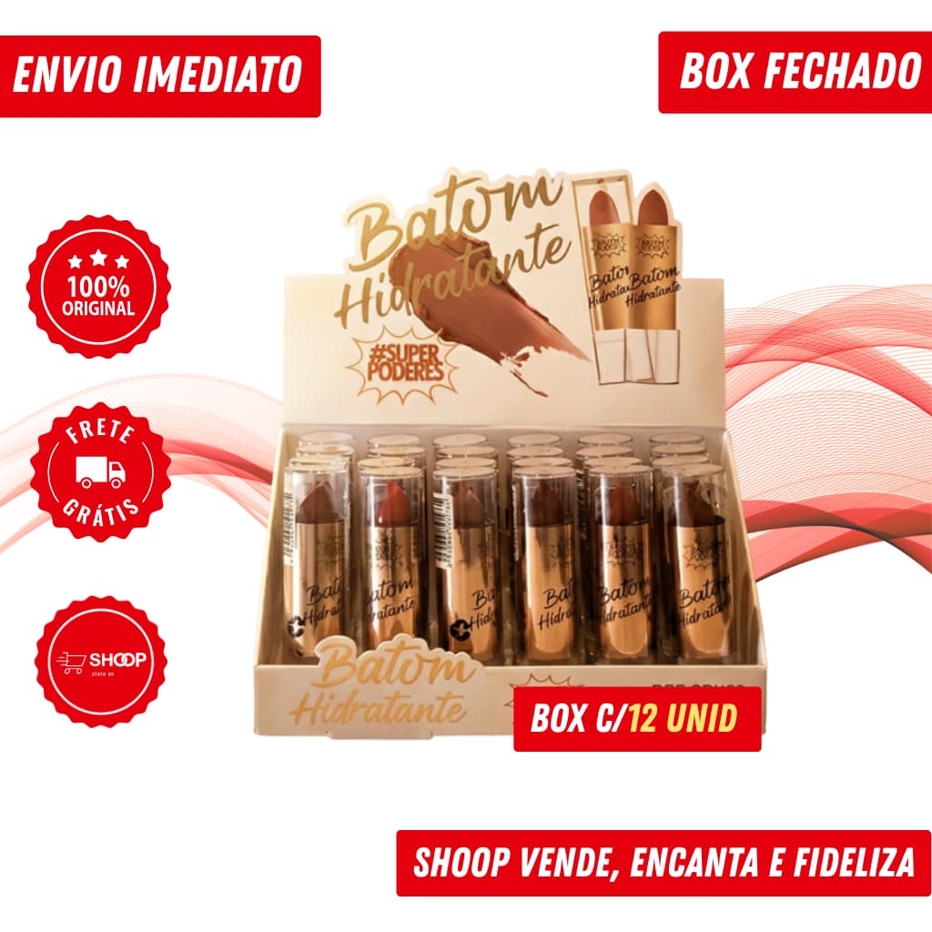 Box Fechado Batom Hidratante Super Poderes | 6 Cores Diferentes Original -  24 Unidades