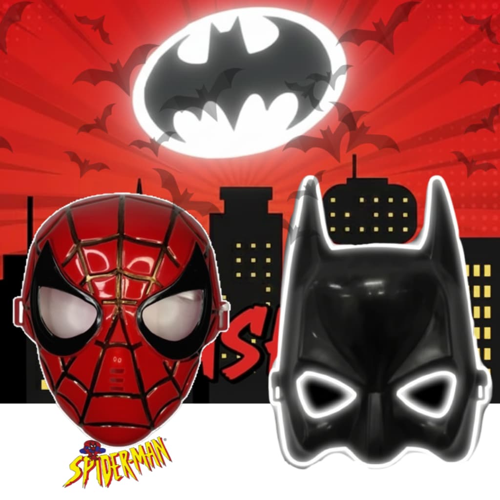 Kit Máscaras Plástico Menino Heroi Aranha + Heroi Morcego