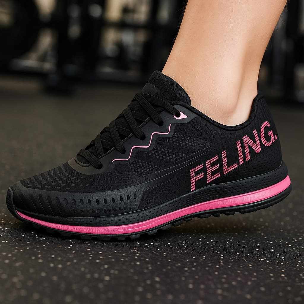 Tenis Feminino Escolar Academia Original FELLING Corrida Caminhada Lançamento Preto Pink Branco