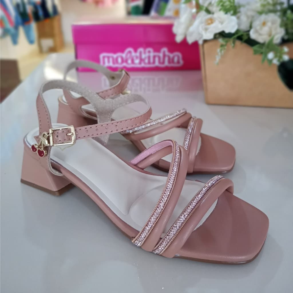 Sandália Infantil Molekinha com Brilho para Meninas sandália elegante para festas sandália com salto cerejinha