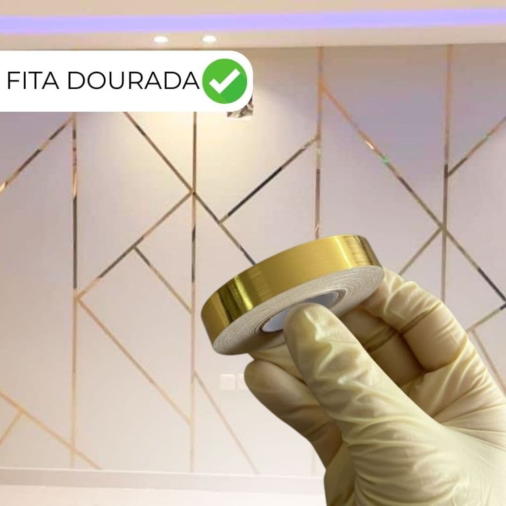 Fita Lisa Vinílica Dourada Autocolante Resistente À Água 20 Metros 1CM Efeito Metalizado