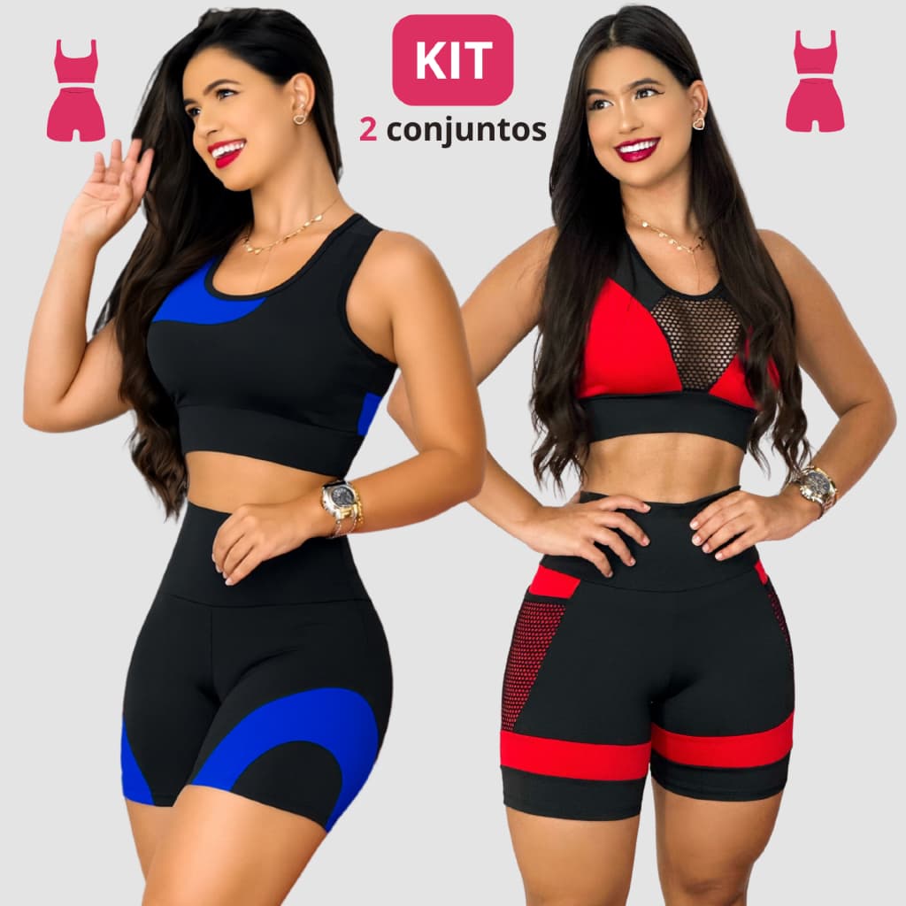 Kit 2 Conjunto de Academia Fitness Feminino – Top Nadador + Short Cintura Alta Modeladora