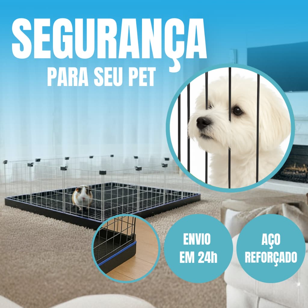 Cercadinho Pet Tela Aramada 30X30 com Forro Portátil Segurança Reforçado Branco/Preto