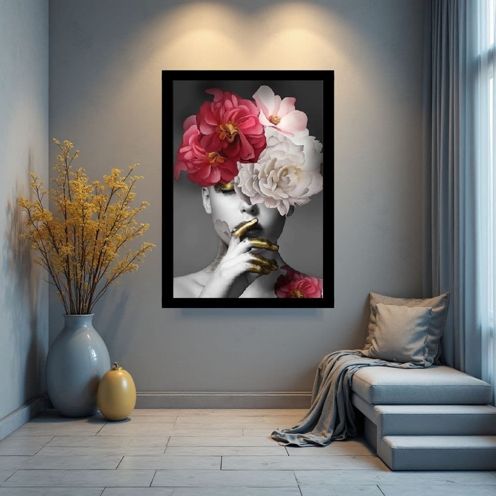 Quadro Decorativos Mulher Flor Rosa Vermelha Salão de beleza Manicure Tela Única Moderno
