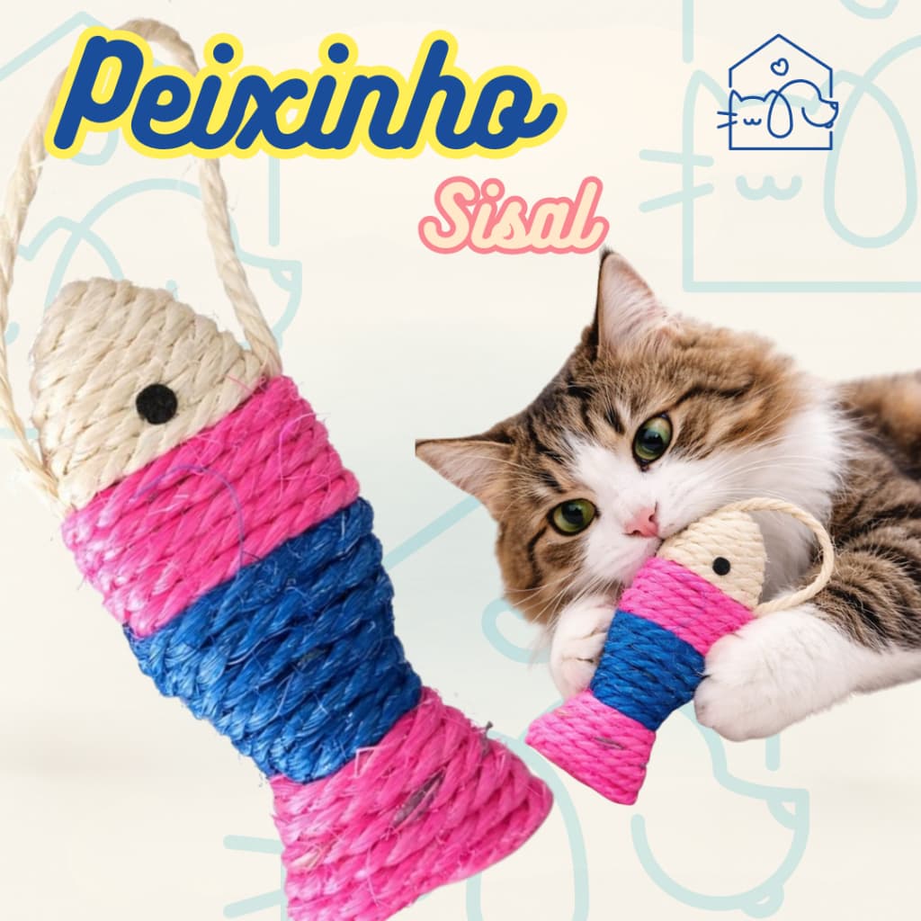 Kit Brinquedo para Gatos Peixinho de Sisal Mordedor Interativo