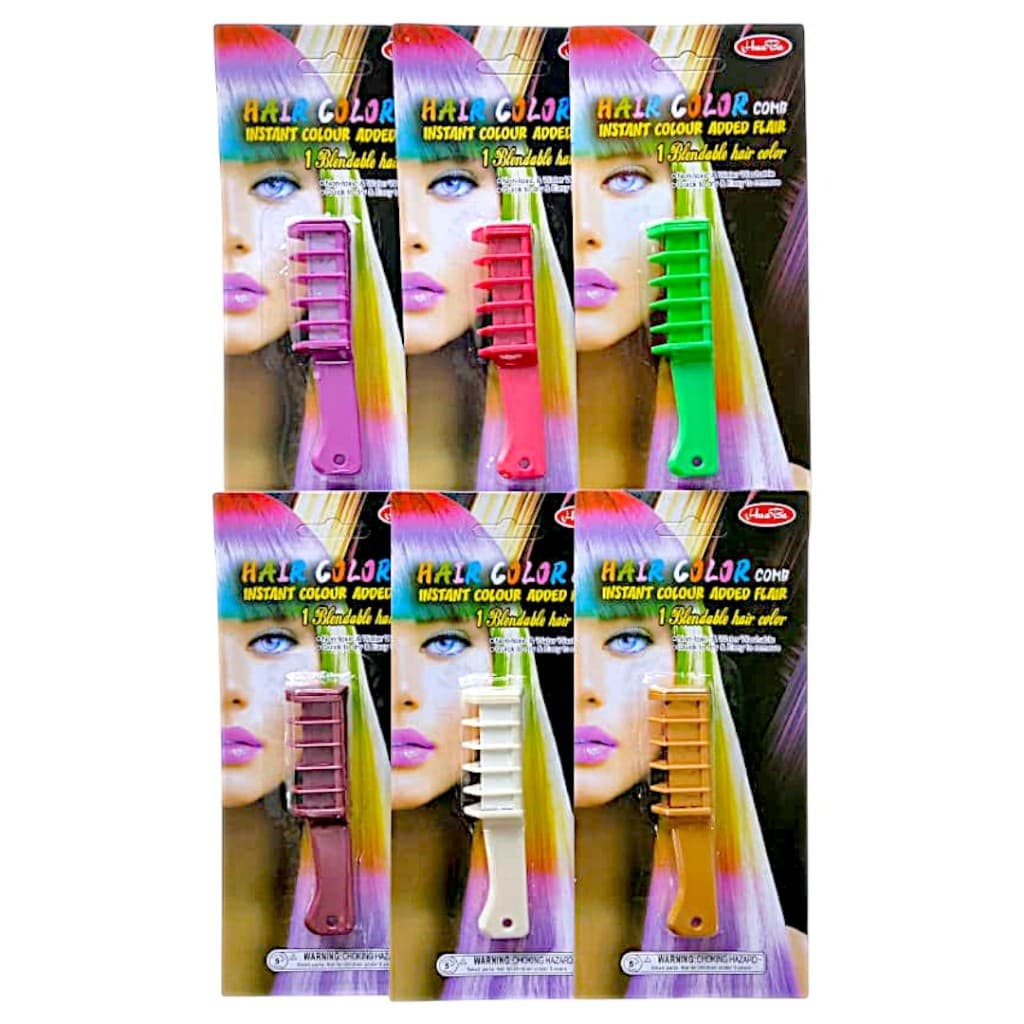 Kit 6 Cores Tinta Cabelo Giz Temporária Pente Carnaval Festa