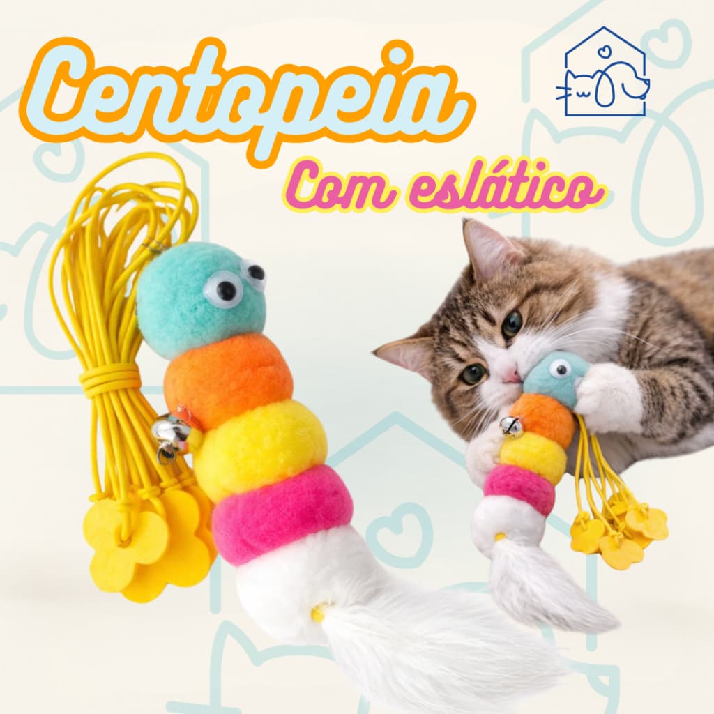 Brinquedo Centopeia para Gatos com Elástico e Ventosa