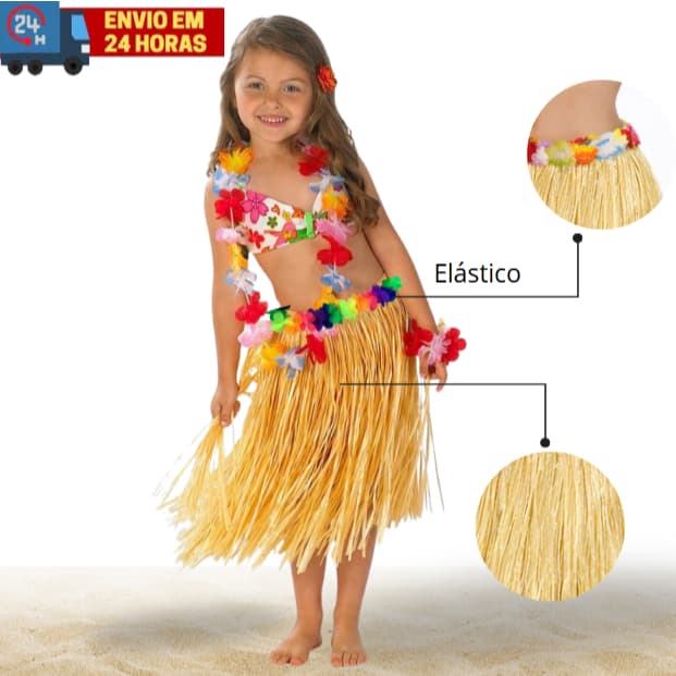Saia Havaiana Infantil Carnaval Cosplay Fantasia Varias Cores