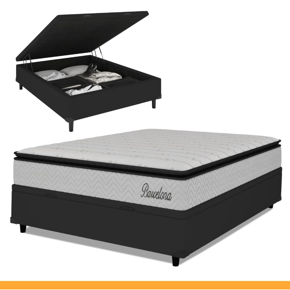Cama Box Baú Casal Colchão Casal Barcelona Mola Ensacada 138x188x30cm