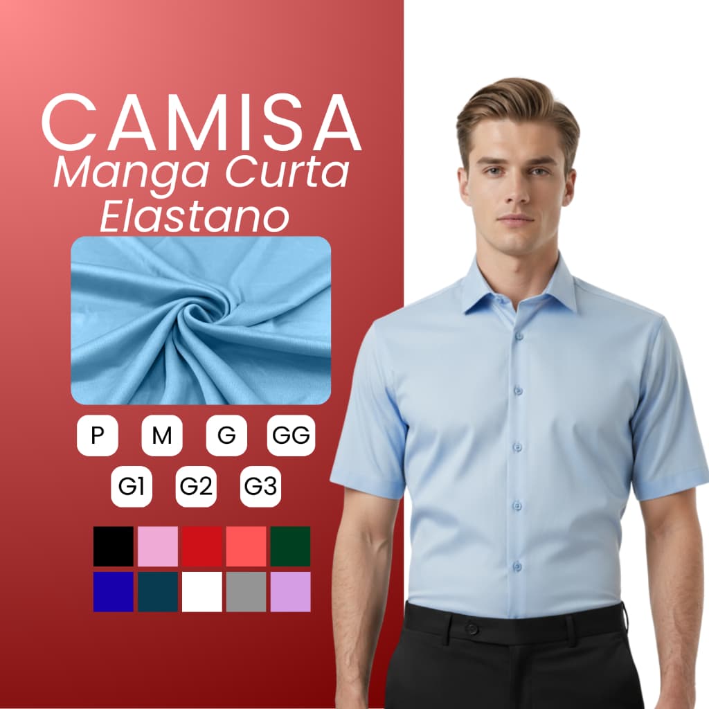 Camisa Social Masculina Manga Curta Blusa Social Com Elastano Camiseta Social Slim Fit Tecido Nobre
