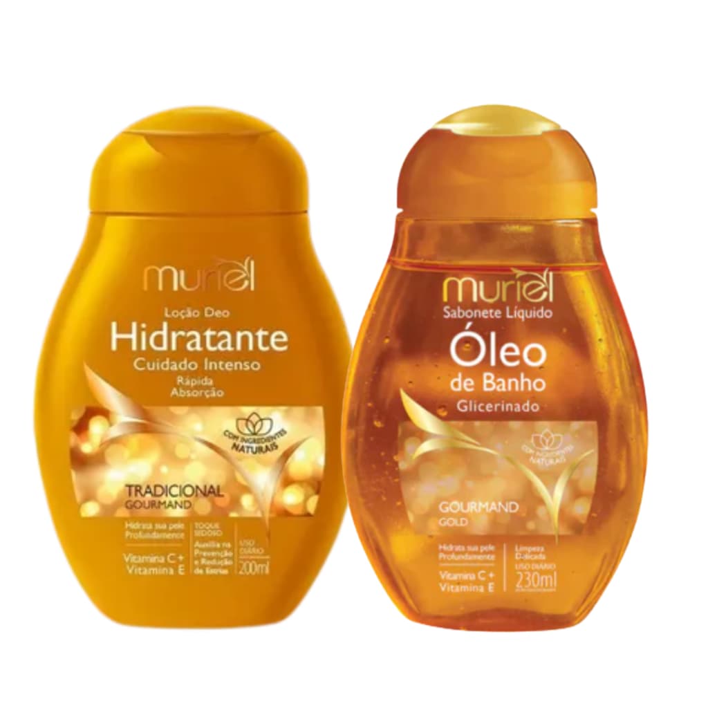 Kit Loção Hidratante Corporal Muriel Desodorante Nutritivo + Sabonete Líquido Óleo de Banho Glicerinado Suave 200ml + 23
