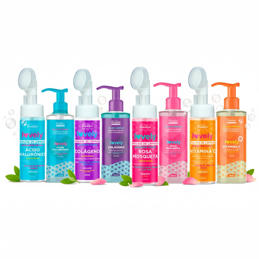 Kit Combo Cuidados Facial Com Mousse e Gel de Limpeza de Pele  Lovely Face Beautiful