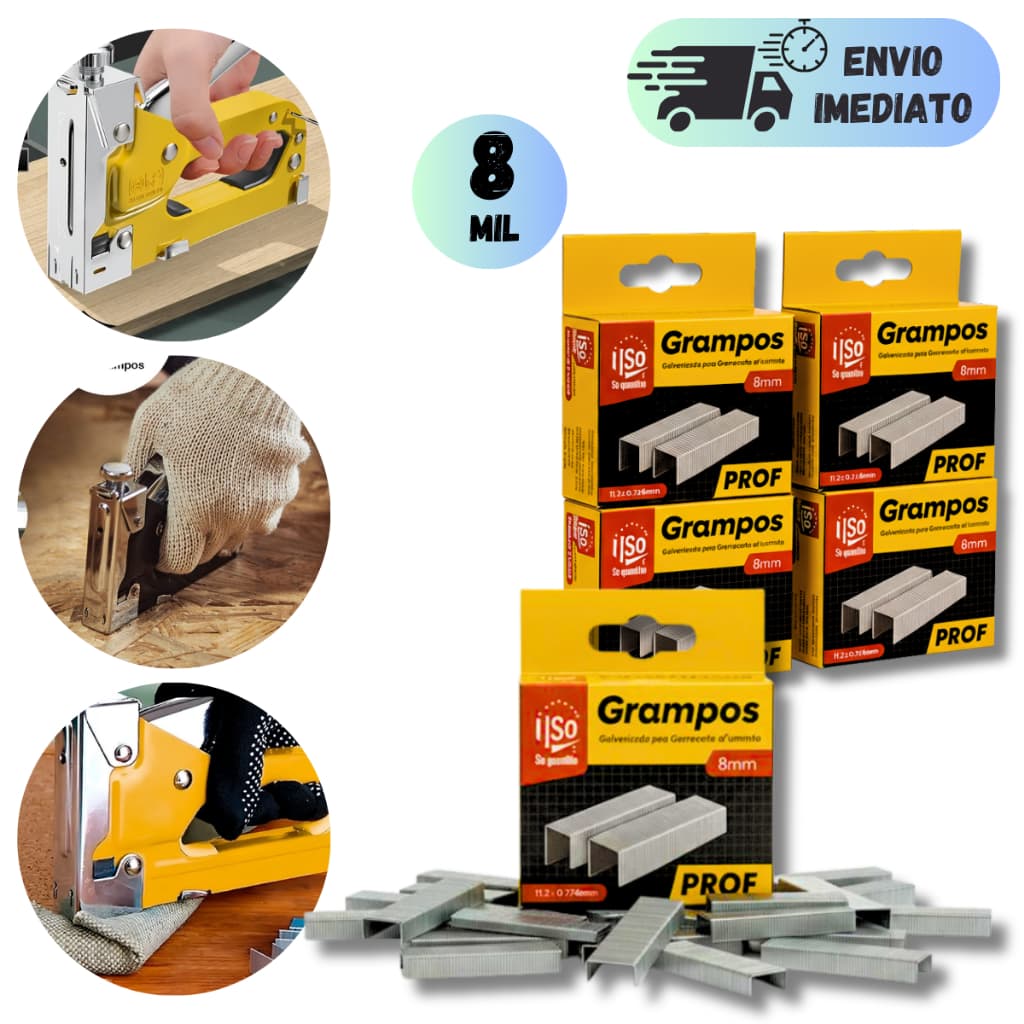 KIT CONJUNTO 2 A 8 MIL GRAMPOS GALVANIZADO DE TAPEÇARIA PROFISSIONAL PARA CASA IDEAL PARA MARCENARIA