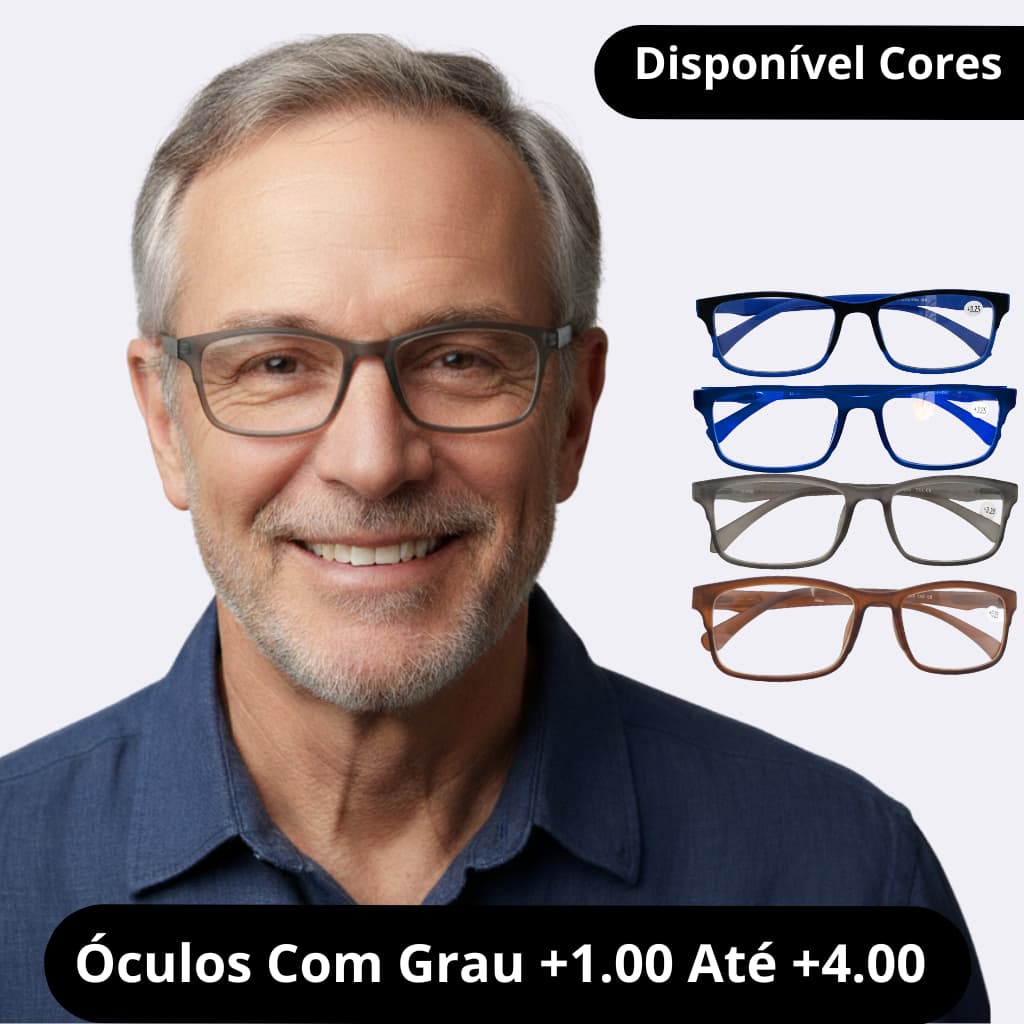 Óculos Para Leitura Grau Perto Emborrachado Presbiopia Masculino + 1.00 A + 5.00 Com Estojo
