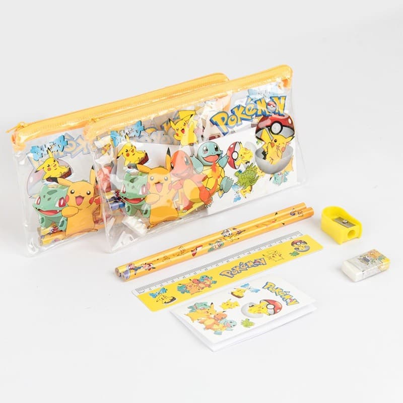Kit Escolar 4 Peças Lapis Apontador Borracha Capívara Pokemon Stitch Donuts Astronauta Picolé Game Dino