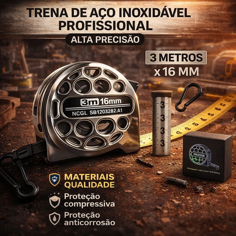 Trena de Medição 3mx16mm Profissional Aço Inox Retrátil Fita Métrica Construção Ferramentas Precisão